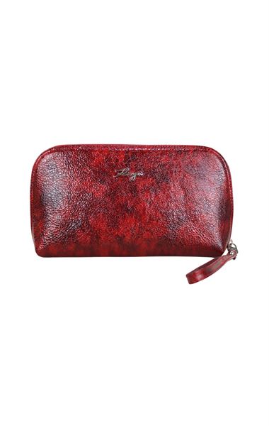 Hakiki Deri Bilek El Askılı Kadın Makyaj Kozmetik Çanta 20029 Kırmızı