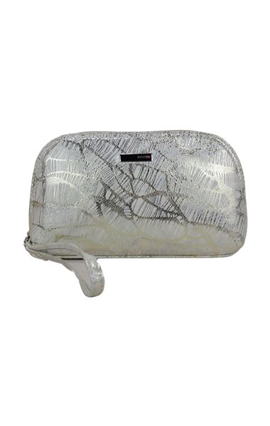 Hakiki Deri Bilek El Askılı Kadın Makyaj Kozmetik Çanta 2020 Gri - Beyaz