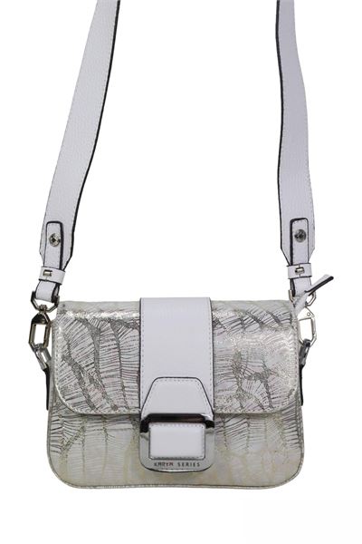%100 Hakiki Deri Kadın Çapraz Omuz Askılı Çanta 2330 Beyaz Desenli