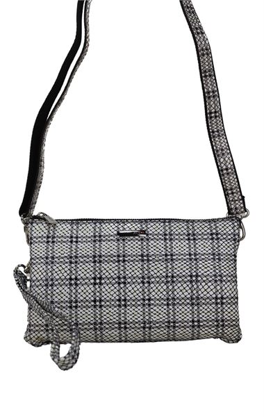 Hakiki Deri Kadın Çapraz Omuz Askılı Çanta 0566 Siyah - Beyaz