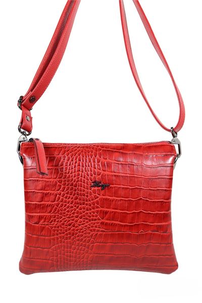 Hakiki Deri Kadın Çapraz Omuz Askılı Çanta 3012 Kırmızı Kroko