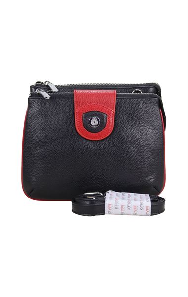 Siyah Hakiki Deri Kadın El Omuz Askılı Çanta 0681