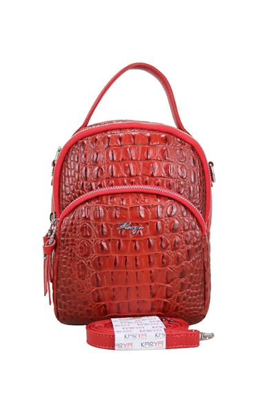 Kırmızı Hakiki Deri Kadın El Omuz Askılı Çanta 2304