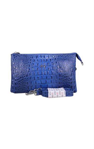 Mavi Hakiki Deri Kadın Omuz Askılı Çapraz Çanta 4032