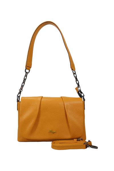 Sarı Hakiki Deri Kadın Zincir Detaylı Çapraz Omuz Askılı Çanta 2403