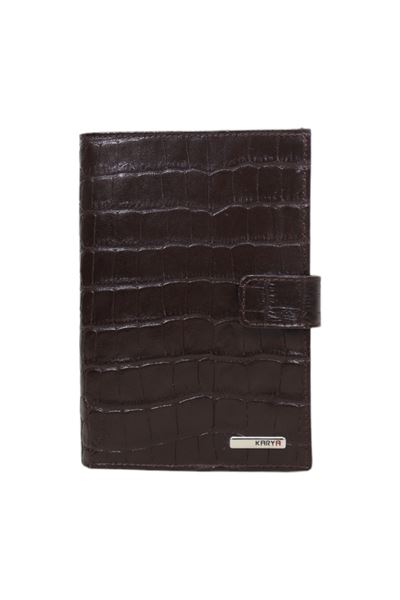 Hakiki Deri Pasaport Bölmeli Erkek Cüzdan 040500 Kahverengi Kroko