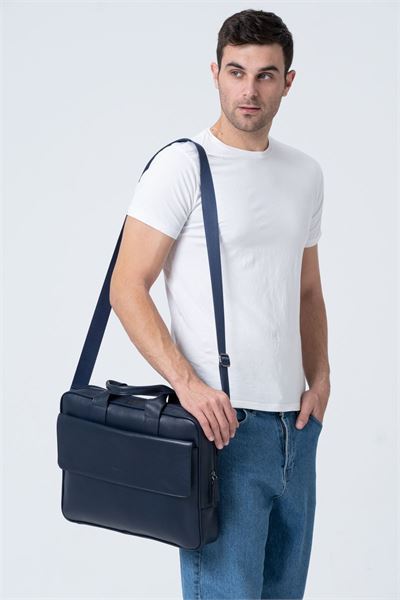 Lacivert Erkek Hakiki Deri El Evrak Omuz Çapraz Çanta 0893
