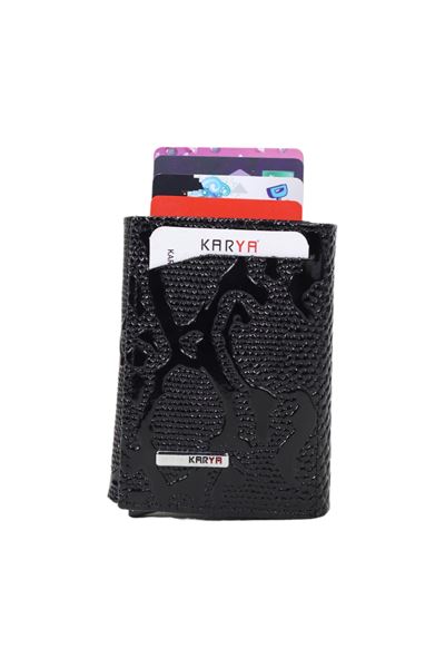 Siyah Timsah Hakiki Deri Unisex Mekanizmalı Kartlık Cüzdan 00600