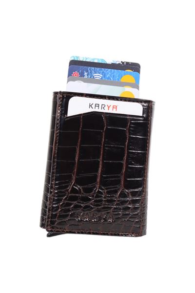 Kahverengi Kroko Hakiki Deri Unisex Mekanizmalı Kartlık Cüzdan 0060