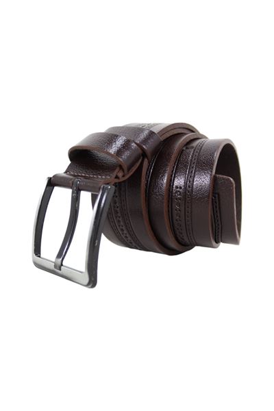 %100 Hakiki Deri Desenli Erkek Kemer 8012 Kahverengi