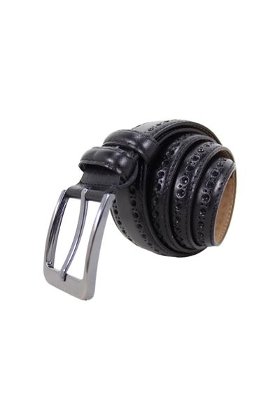 %100 Hakiki Deri Desenli Erkek Kemer 8014 Siyah