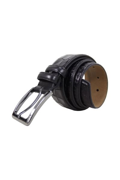 %100 Hakiki Deri Desenli Erkek Kemer 8030 Siyah