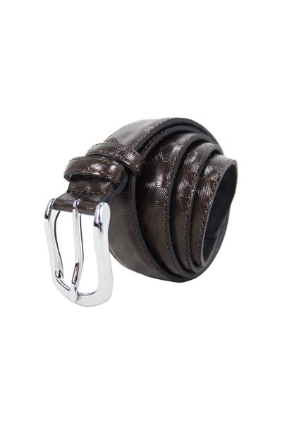 %100 Hakiki Deri Desenli Unisex Kemer 8033 Kahverengi