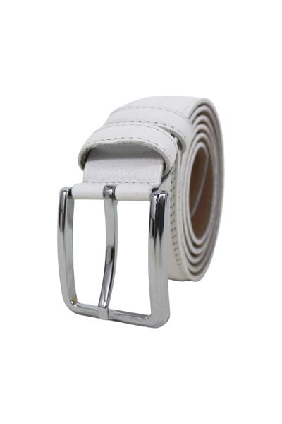 Beyaz %100 Hakiki Deri Desenli Unisex Kemer 8034