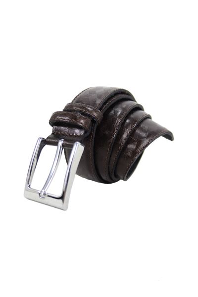 Kahverengi %100 Hakiki Deri Desenli Unisex Kemer 8035