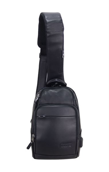 Siyah Erkek Hakiki Deri Omuz Çapraz Göğüs Askılı Body Bag Çanta 9011