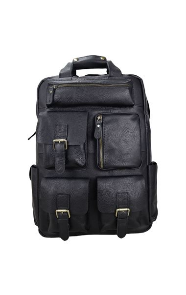 Siyah Hakiki Deri Erkek Sırt Çantası 6029
