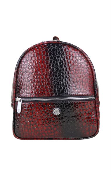 Kırmızı - Siyah Hakiki Deri Kadın Sırt Çantası 6005