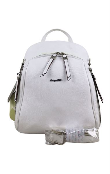 Beyaz Hakiki Deri Kadın Sırt Çantası 6007