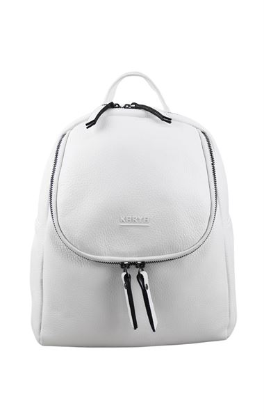 Beyaz Hakiki Deri Kadın Sırt Çantası 6017